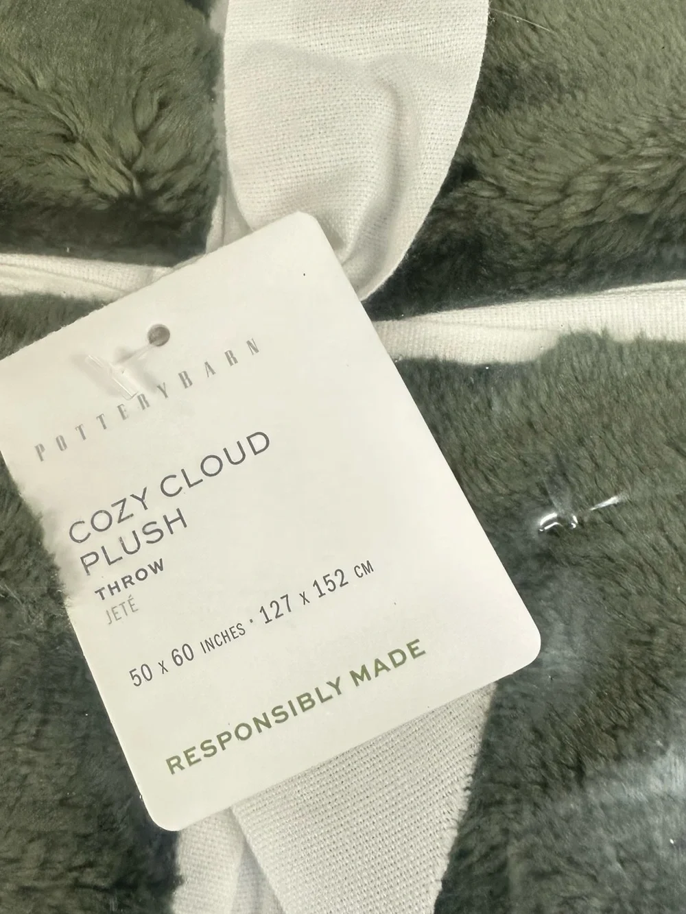 NWT Pottery Barn Cozy Cloud Plush throw.  Green